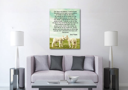 #4 Two Baby Lambs & Psalm 23 The Lord is my Shepherd Canvas Print